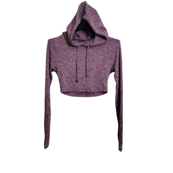 Gymshark Slounge Heathered Purple Long Sleeve Hoodie Drawstring Crop Sweater XS - Picture 1 of 6